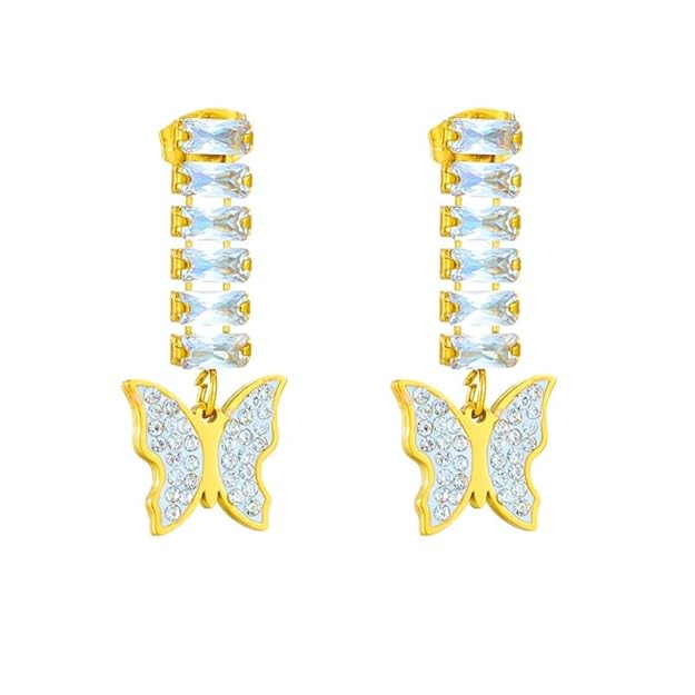 Shiny gold butterfly earrings featuring beautiful diamonds.