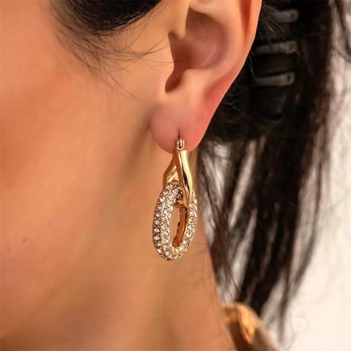 Gold-Plated Crystal Link Hoop Earrings