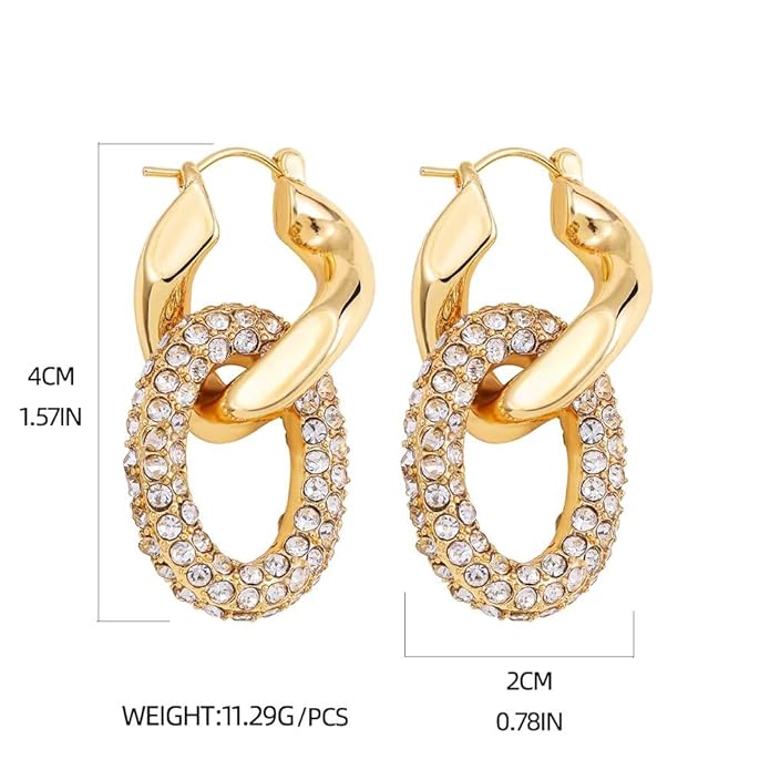 Gold-Plated Crystal Link Hoop Earrings