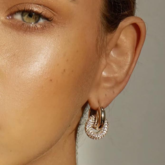 Gold-Plated Crystal Link Hoop Earrings