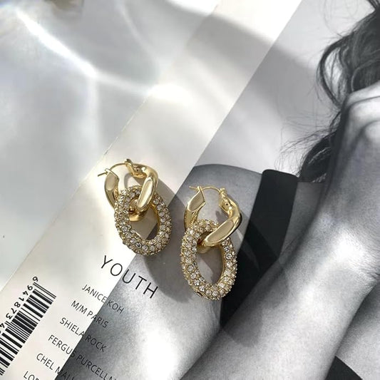 Gold-Plated Crystal Link Hoop Earrings