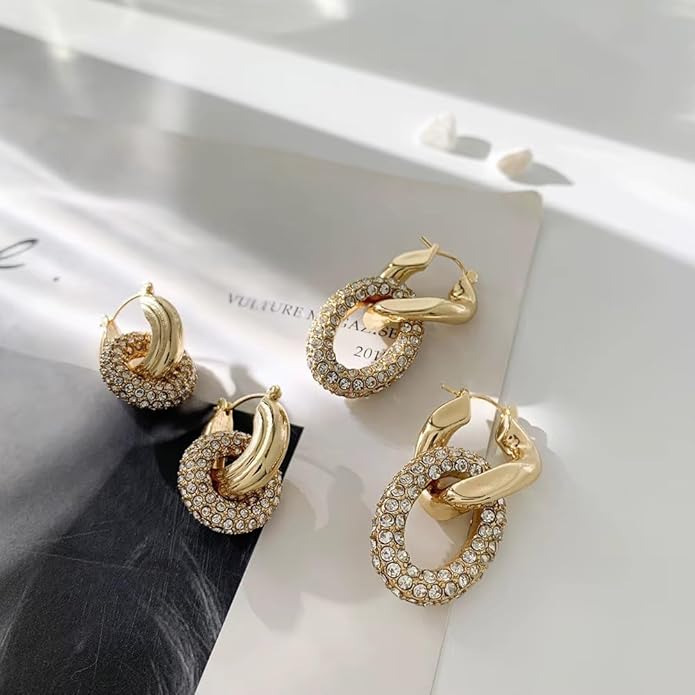 Gold-Plated Crystal Link Hoop Earrings