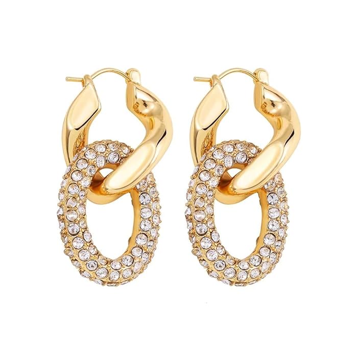 Gold-Plated Crystal Link Hoop Earrings