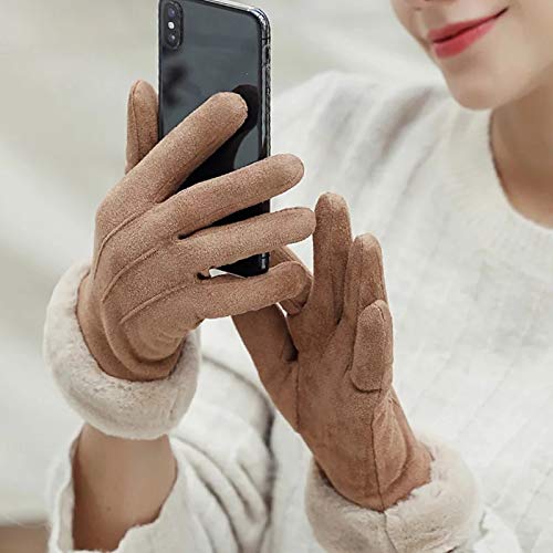 Stylish brown gloves adorned with plush fur cuffs, ideal for adding warmth and flair to your winter outfit.
