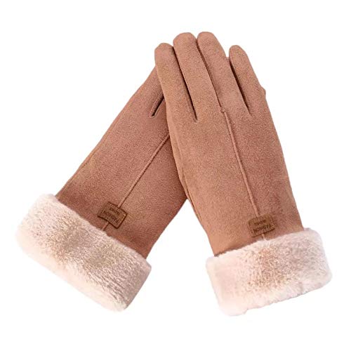 A cozy pair of brown gloves featuring soft fur cuffs, perfect for keeping hands warm in chilly weather.