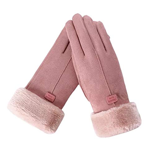 Cute pink gloves with luxurious fur cuffs, combining warmth and style for a fashionable winter accessory.