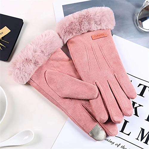 A cozy pair of pink gloves featuring soft fur cuffs, perfect for keeping hands warm in chilly weather.