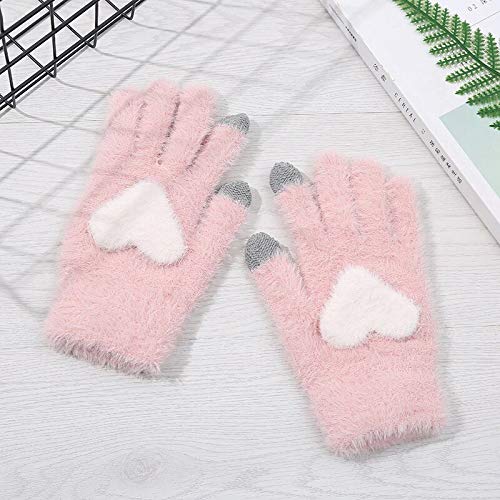 Heart-shaped fuzzy gloves in pink, embellished with white hearts, offering both warmth and a playful touch to cold weather attire.