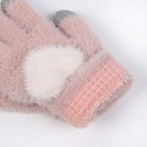 Cozy pink heart-shaped gloves with white heart designs, combining warmth and a delightful aesthetic for winter wear.