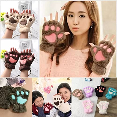 Soft pink furry gloves featuring adorable paw prints, ideal for adding a playful touch to your winter wardrobe.