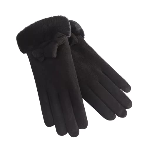 A stylish pair of black gloves featuring cozy fur cuffs for added warmth and elegance.