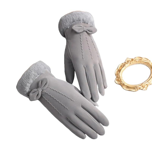 Elegant women's gloves adorned with a cute bow at the wrist, perfect for adding flair to any outfit.