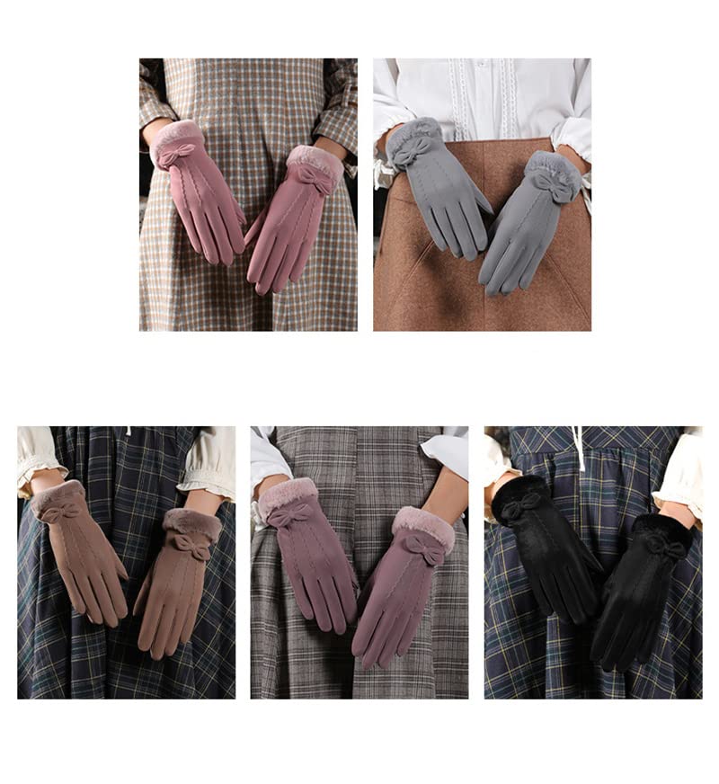 A fashionable pair of women's gloves with a lovely bow accent on the wrist, ideal for chilly days.