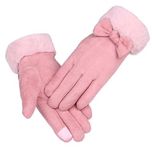 A delightful set of pink gloves with a decorative bow tie, adding a fun flair to your winter wardrobe.