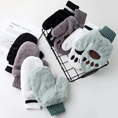 Stylish black mittens with charming white paw prints, perfect for cat lovers looking to keep warm.