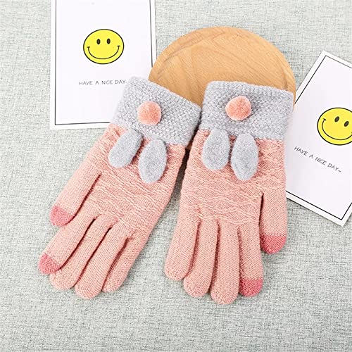 A pair of pink gloves featuring decorative grey and white buttons, highlighting a charming and fashionable look.