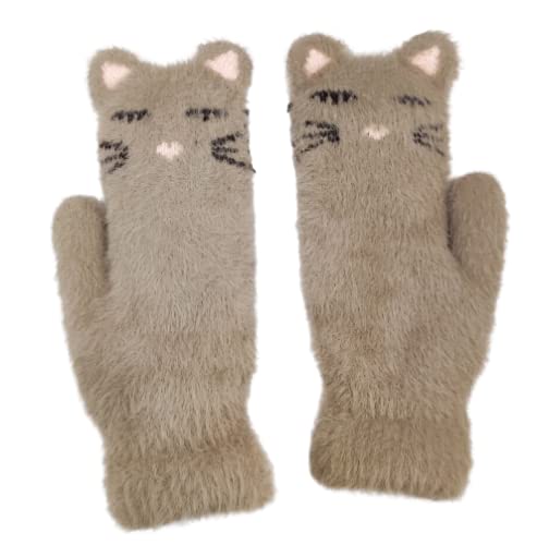 Two adorable cat mittens featuring playful ears, perfect for keeping hands warm and showcasing a whimsical design.