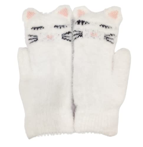 A delightful set of white cat mittens with black eyes, combining functionality and playful aesthetics for cold weather.
