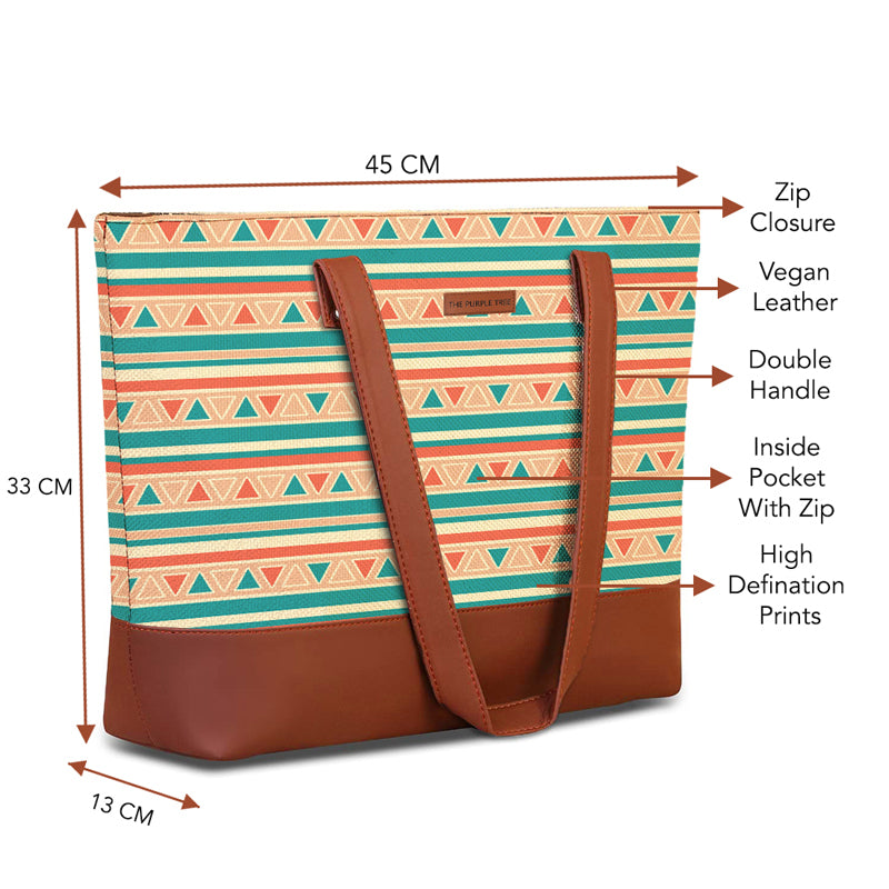 Large tote bag adorned with eye-catching geometric prints.