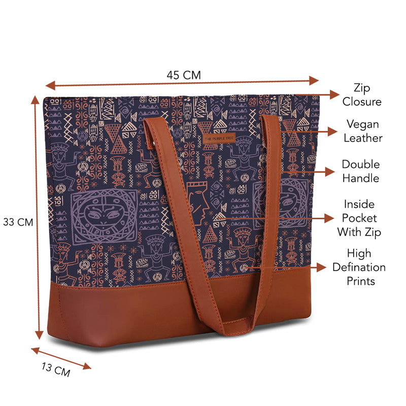 A chic brown and blue patterned bag, combining style and functionality for any outing or event.