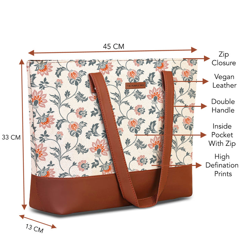 Trendy tote bag showcasing a pretty floral pattern and dual handles for effortless portability.