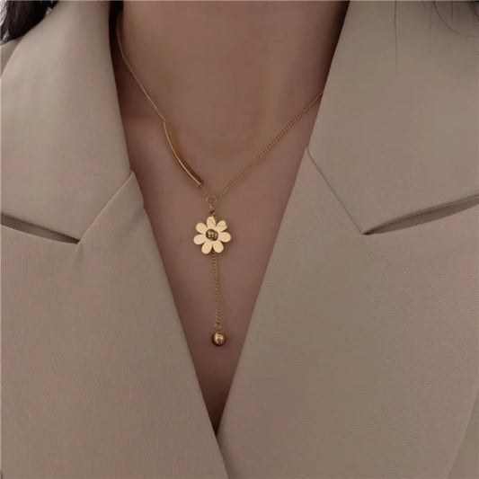 Daisy Flower Tassel Drop Necklace