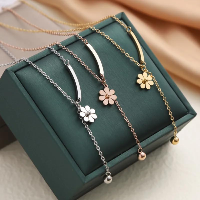 Daisy Flower Tassel Drop Necklace