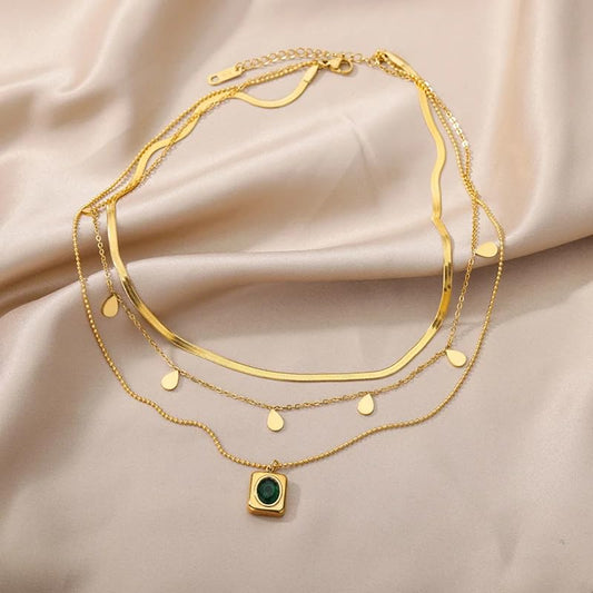 Three Layered Emerald Necklace