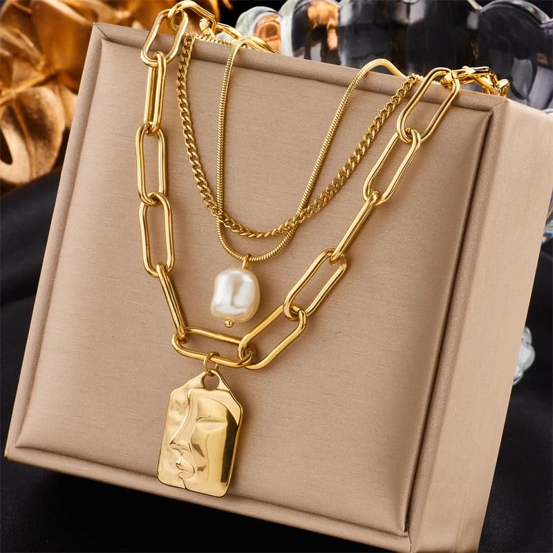 Three Layered Pearl Drop Necklace