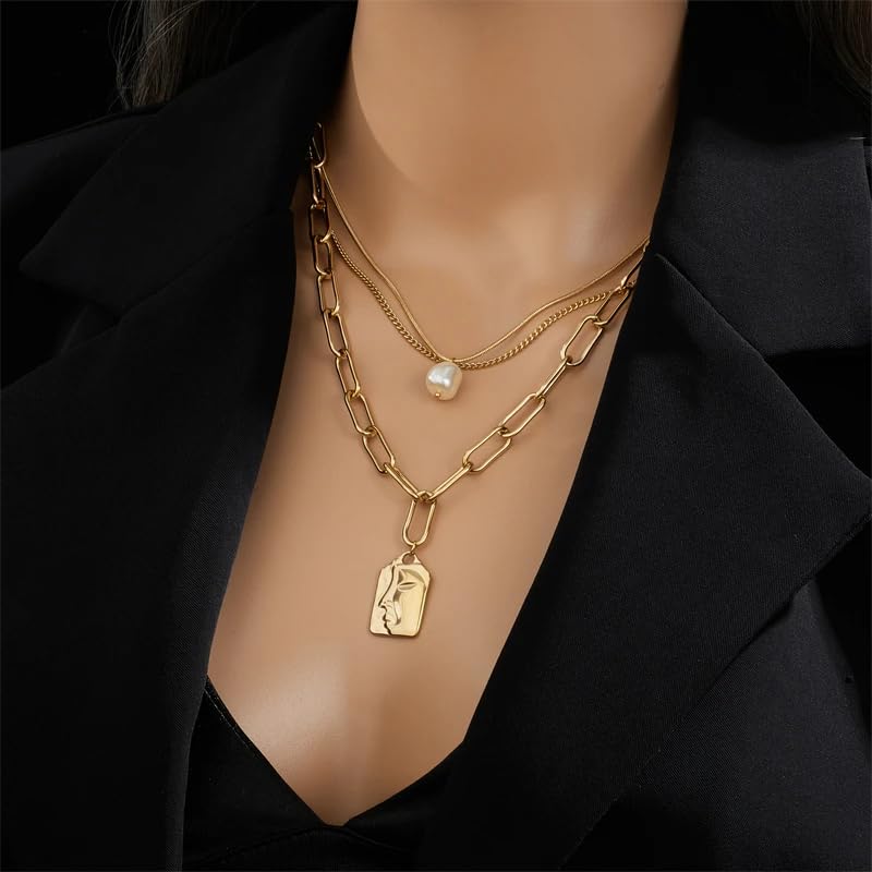 Three Layered Pearl Drop Necklace