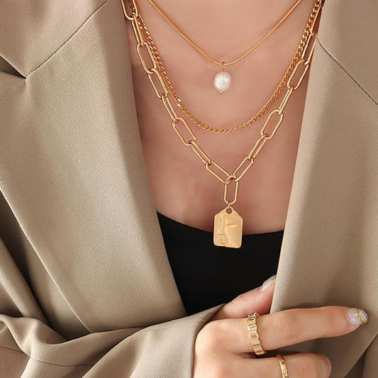 Three Layered Pearl Drop Necklace