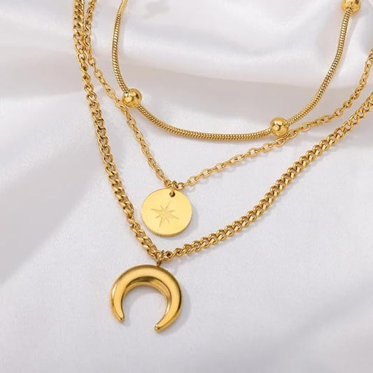 Three Layered Moon Charm Necklace