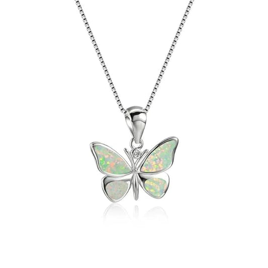 White opal winged butterfly pendant.