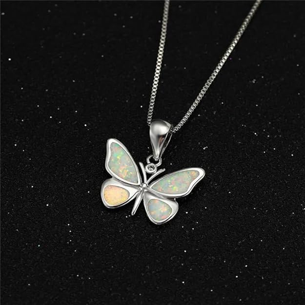 Aurora White Opal Butterfly Necklace - Main Image