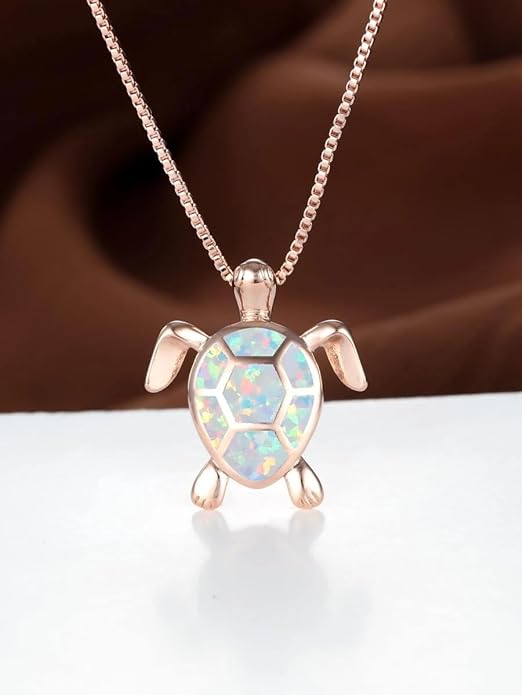 Elegant turtle necklace featuring stunning white opal stones, a must-have accessory.