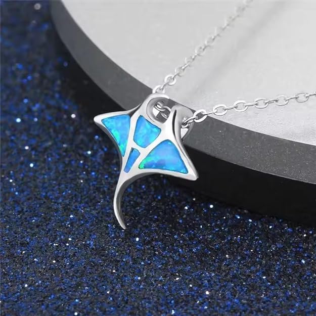 Beautiful blue sting ray pendant adorning a sleek chain.