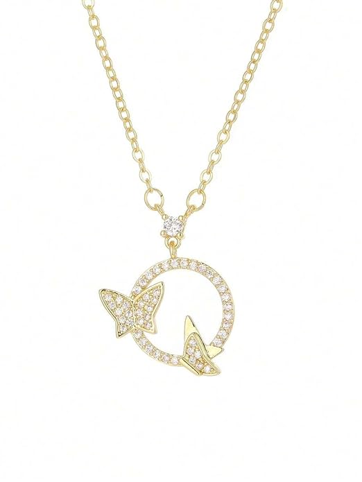 Dazzling butterfly pendant on a gold plated necklace, a beautiful accessory.