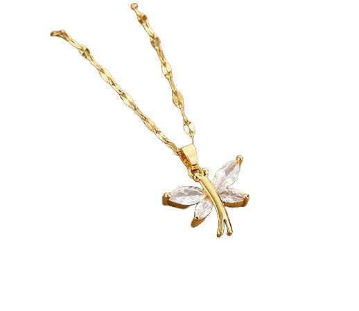 Elegant gold butterfly necklace featuring a white stone, perfect for formal events.