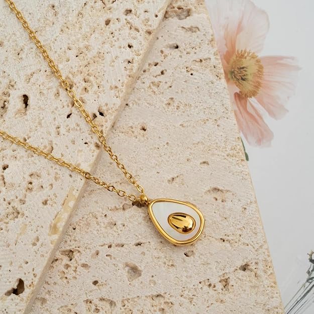Elegant tear shaped pendant necklace with gold plating.