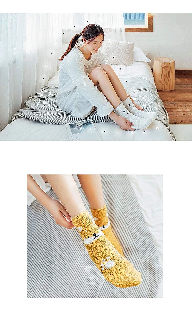 Bright yellow socks showcasing a charming fox face, ideal for cozying up or adding flair to your casual look.