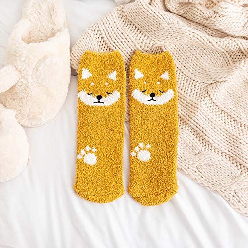 A pair of bright yellow socks featuring an adorable fox face design. Perfect for adding fun to your outfit!