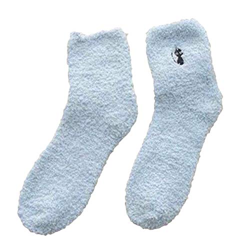Fun blue socks showcasing a playful cat illustration, great for cat lovers and casual wear.