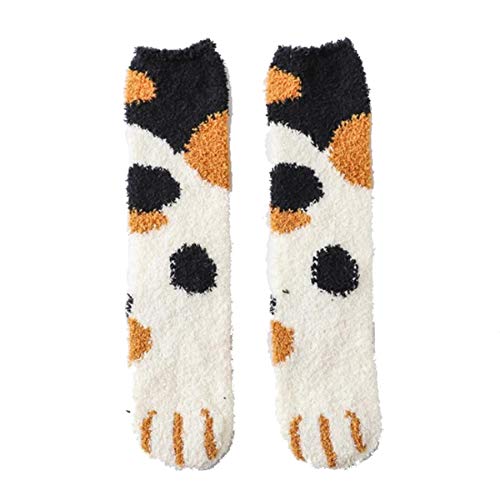 Cozy socks decorated with cute black and white cat paws, a must-have for cat lovers looking to add flair to their wardrobe.