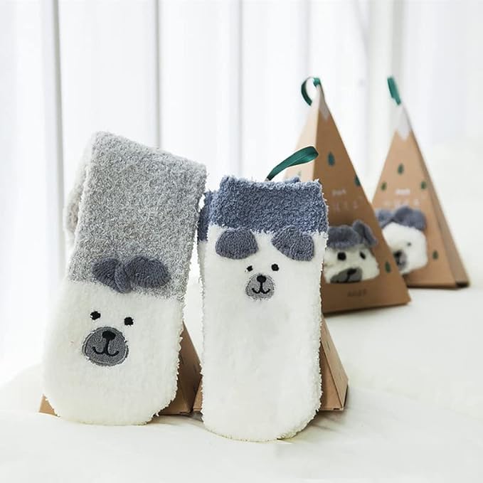 Two cute pairs of socks featuring adorable bear faces, perfect for keeping your feet cozy and stylish.