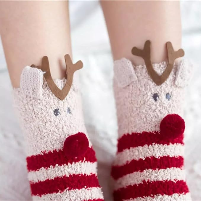 A woman’s legs are visible, featuring red and white striped socks that add a pop of color to her outfit.