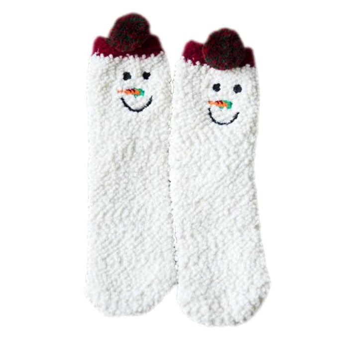 Two pairs of colorful socks featuring cheerful snowmen, perfect for keeping warm during the winter season.