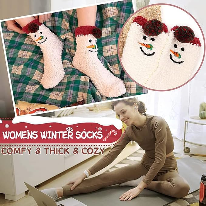 A pair of socks with snowmen designs, complemented by another pair, both perfect for celebrating winter cheer.