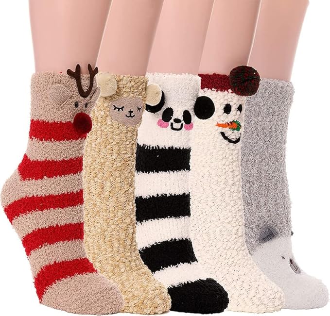 Two pairs of winter socks showcasing charming snowmen, adding a festive touch to your cold-weather wardrobe.