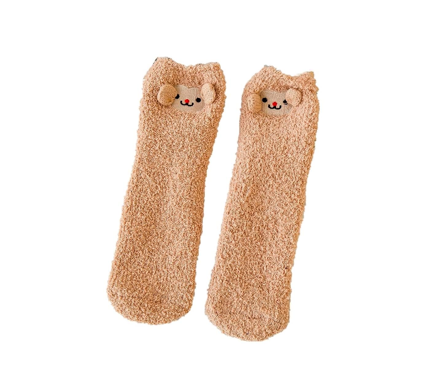 Adorable socks with teddy bear faces, two pairs ready to bring warmth and whimsy to your feet.