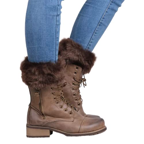 A pair of stylish black and grey fur-lined booties, perfect for keeping feet warm and fashionable in cold weather.